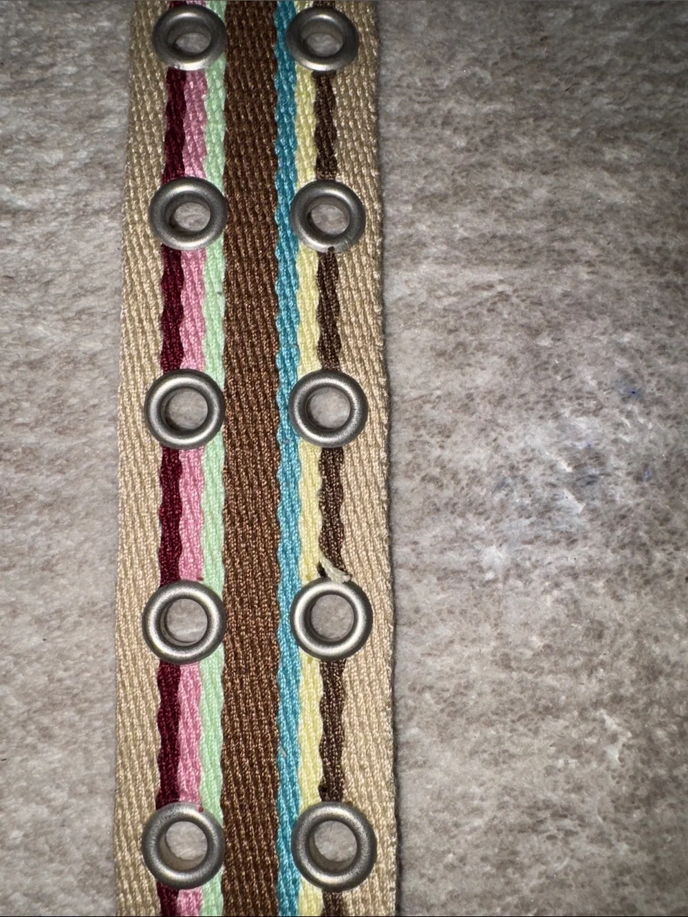 Striped Canvas Men's/ Women’s Belt - Beige with Pink, Brown & Blue Accents Hippi